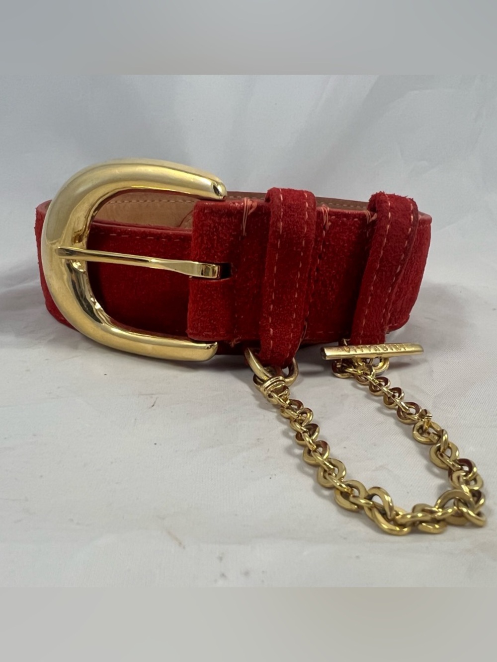 Vtg Adrienne Vittadini 5410 Red Leather Equestrian Toggle Chain Belt Small 80s